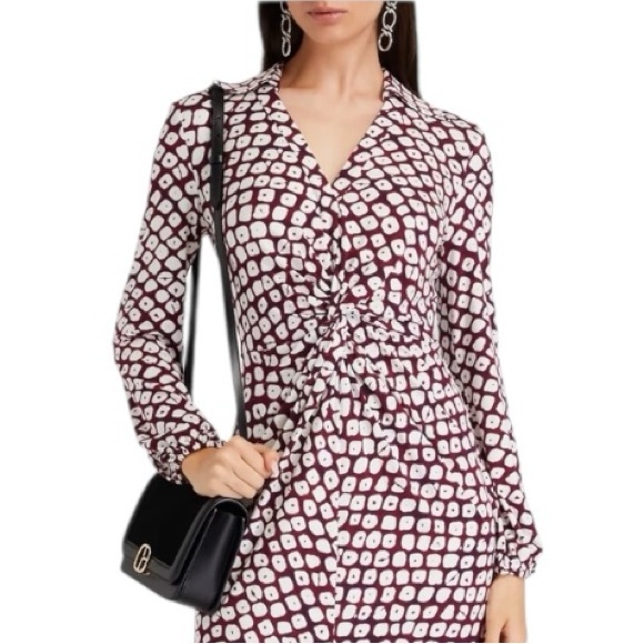 Diane Von Furstenberg Burgundy & White Printed Twist Waist Dress Medium - Picture 12 of 12